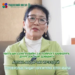 НИТХ-ЫН СОНГУУЛИЙН 2-Р ТОЙРОГТ БАЯНЗҮРХ
 ДҮҮРГЭЭС НЭР ДЭВШИГЧ АЛТАН-АВДАРЫН ИРЭЭДҮЙ