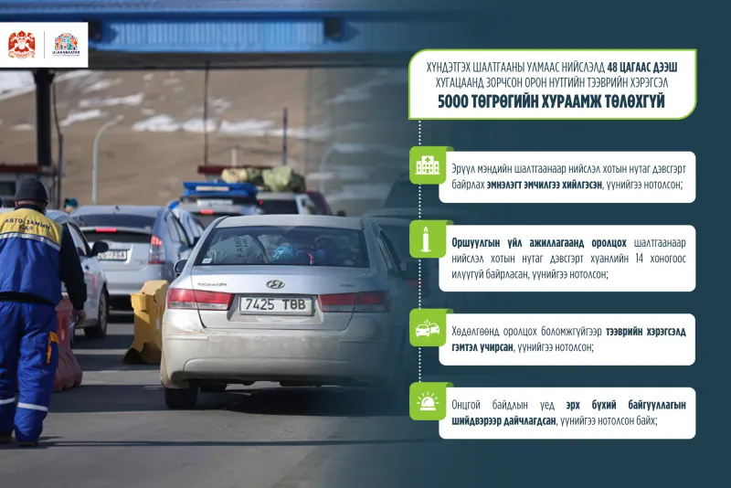 ХҮНДЭТГЭХ ШАЛТГААНААР НИЙСЛЭЛД 48 ЦАГААС ДЭЭШ ХУГАЦААНД ЗОРЧСОН ОРОН НУТГИЙН ТЭЭВРИЙН ХЭРЭГСЭЛ 5000 ТӨГРӨГИЙН ХУРААМЖ ТӨЛӨХГҮЙ