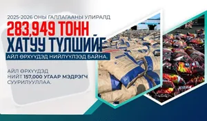 2025-2026 ОНЫ ГАЛЛАГААНЫ УЛИРАЛД 283,949 ТОНН ХАТУУ ТҮЛШИЙГ АЙЛ ӨРХҮҮДЭД НИЙЛҮҮЛЭЭД БАЙНА